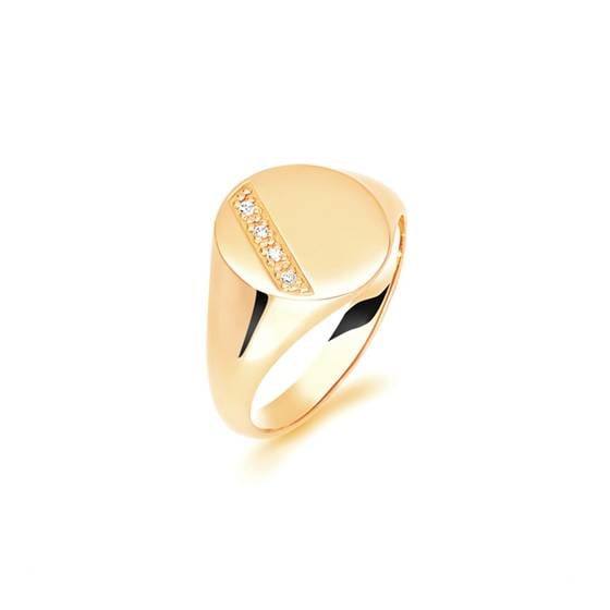 9ct Yellow Gold, Round Diamond Gents Signet Ring, Size S