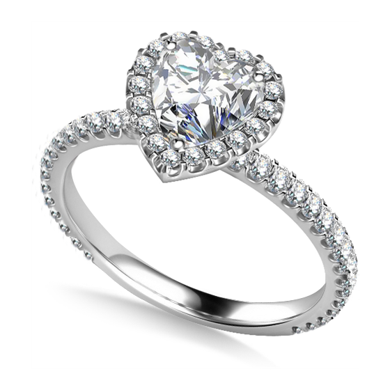 0.75ct VS1/G Heart Shaped Diamond Single Halo Shoulder Set Ring