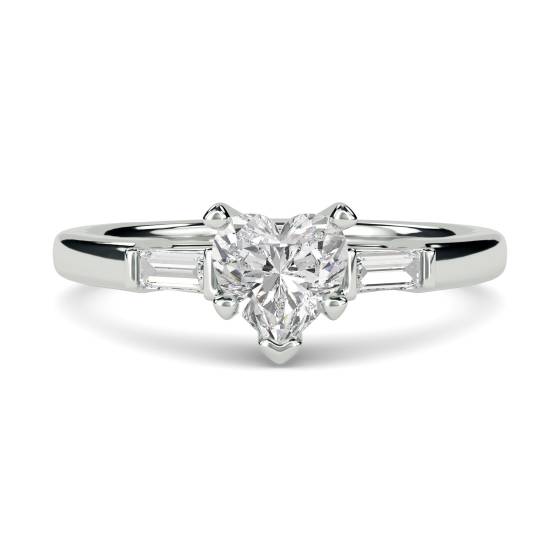 0.75ct SI2/F Modern Heart and Baguette Diamond Trilogy Ring