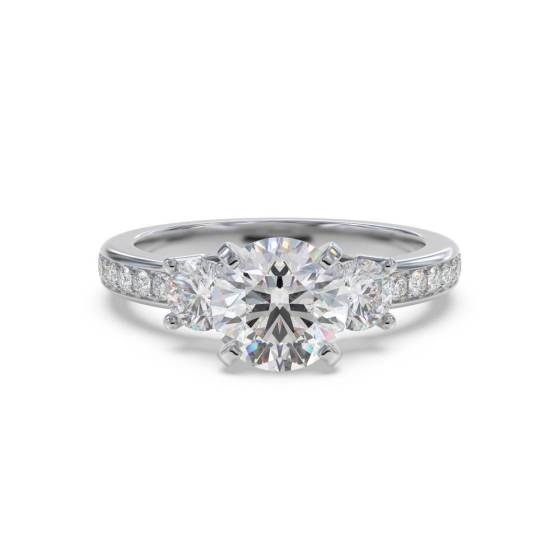 0.75ct SI2/G 3 Stone Round Diamond Ring With Shoulder Diamonds