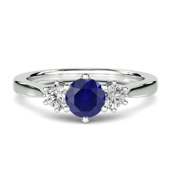 0.75ct SI/F-G Elegant Blue Sapphire and Diamond Trilogy Ring