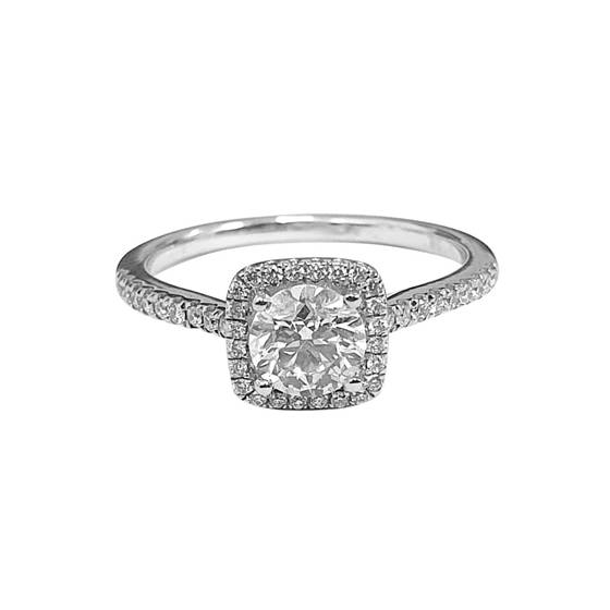 0.85ct VS/F-G Round Diamond Halo Sholder Set Engagement Ring