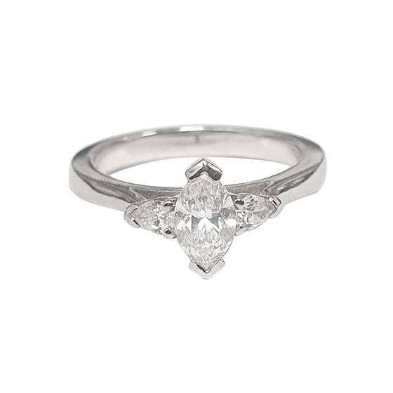 0.65ct VS2/D Marquise and Pear 3 Stone Diamond Ring