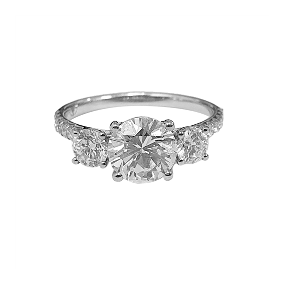 2.29ct VS2/G Round Cut Designer 3 Stone Diamond Engagement Ring