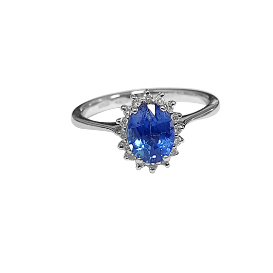 1.54ct VS/F-G Blue Sapphire and Diamond Halo Gemstone Ring