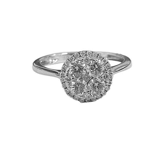 0.72ct VVS/F-Y Round Cut Single Halo Cluster Ring