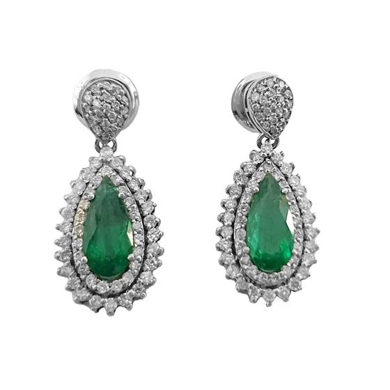 3.13ct VS/F-G Pear Cut Emerald Gemstone Double Halo Earrings