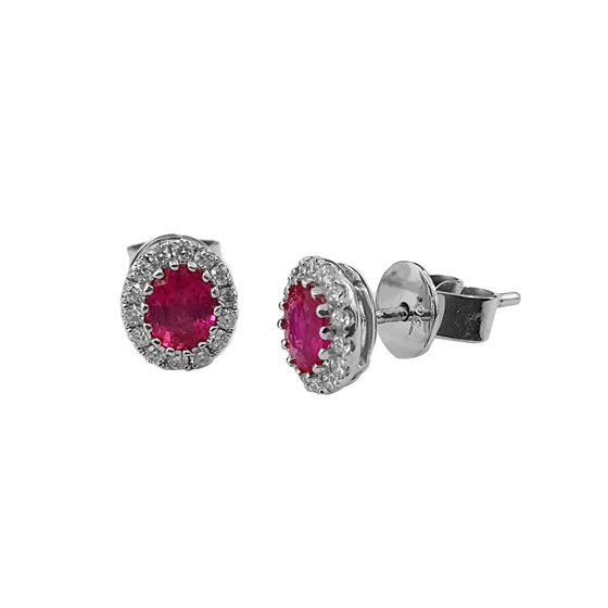 0.91ct VS/E-F Oval Cut Ruby Claw Halo Earrings