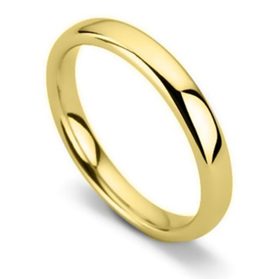 3mm Court Shaped Wedding Band, Size M, 18ct Yellow Gold