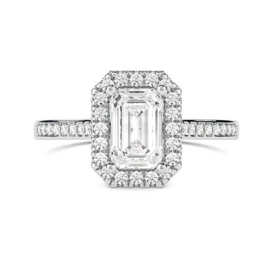 0.75ct VS2/G Emerald Diamond Single Halo Shoulder Set Ring