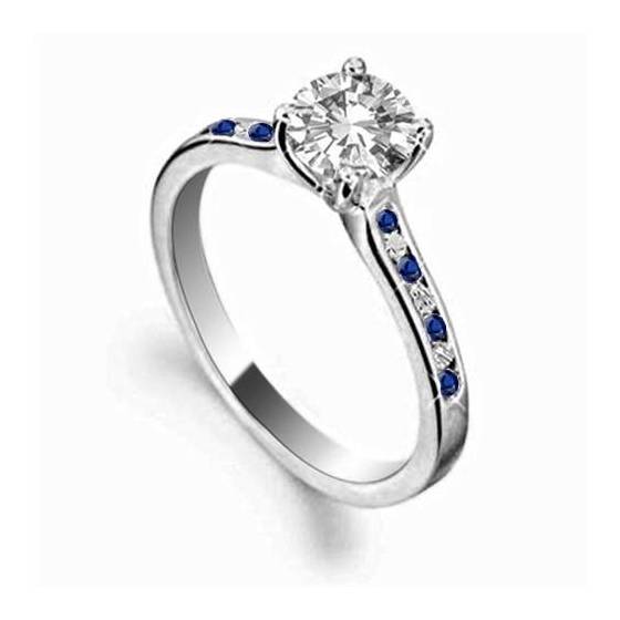 0.60ct SI2/F Blue Sapphire and Round Diamond Engagement Ring