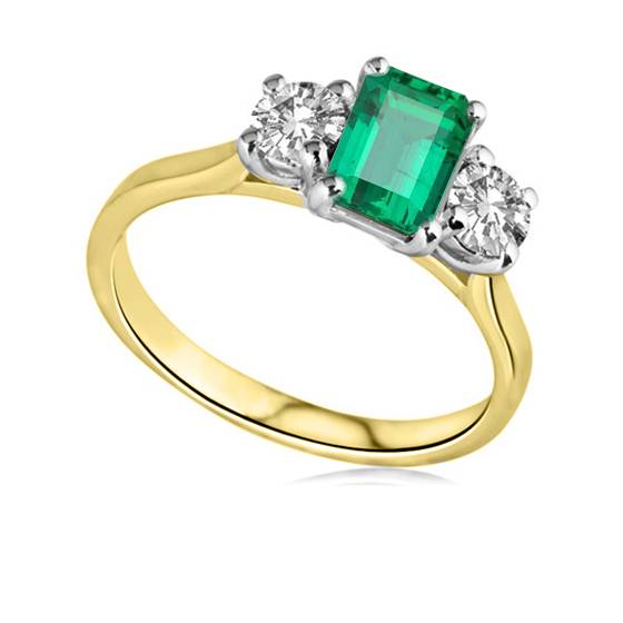 0.60ct VS/E-F Green Emerald and Round Diamond Gemstone Ring