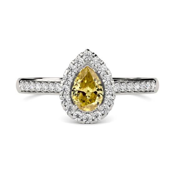 1.30ct VS/FLY Pear Yellow Diamond Single Halo Shoulder Set Ring