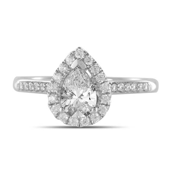 1.00 SI2/G Pear Diamond Single Halo Shoulder Set Ring