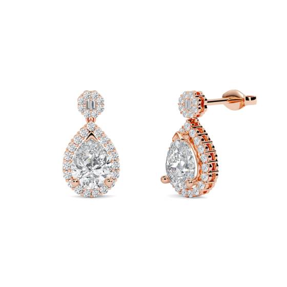 1.00ct SI/F Unique Pear Diamond Drop Earrings