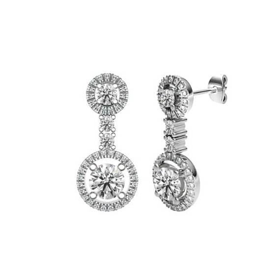 2.00ct SI1/F Round Diamond Halo Drop Earrings