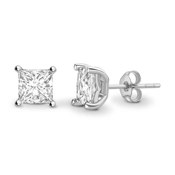 0.60ct VVS/E-F Four Corner Claw Princess Diamond Earrings