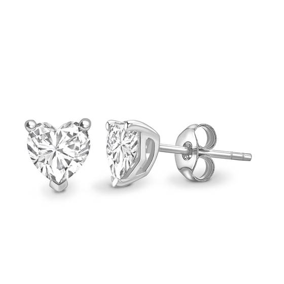 1.00 SI1/G Three Claw Heart Shape Diamond Stud Earrings