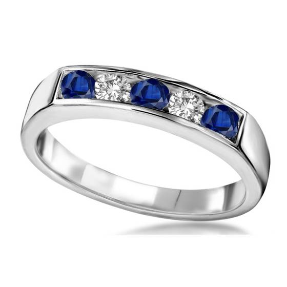 0.50ct SI2/G Five Stone Blue Sapphire and Diamond Eternity Ring