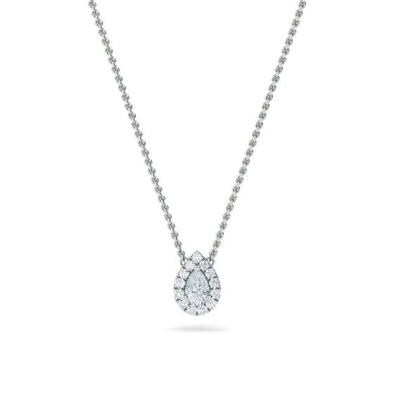 0.30ct VS/F-G Pear and Round Diamond Halo Pendant