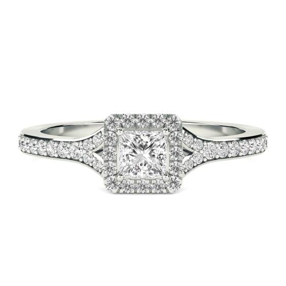 0.60ct VS/E-F Petite Princess Diamond Halo Ring