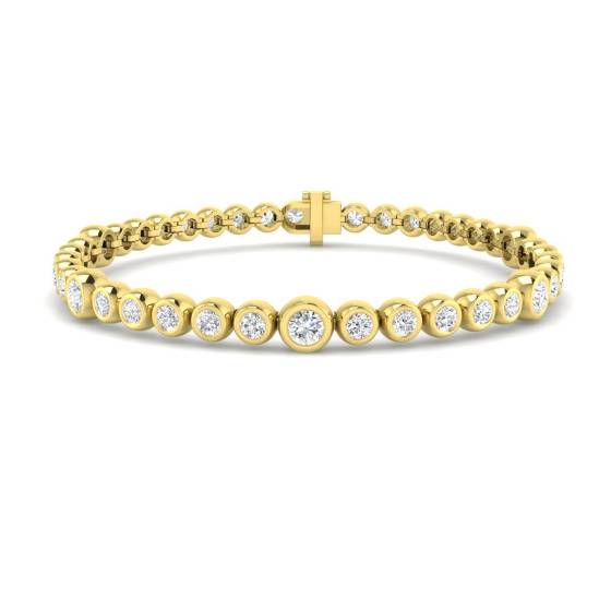 5.00ct SI1/G Round cut Diamonds Rubover Tennis Bracelet in 18k Yellow Gold