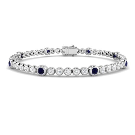 1.64ct SI2/G Round cut Blue Sapphire Gemstone Bracelet in 18k White Gold