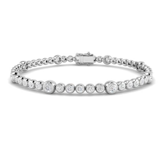 1.54ct SI1/G Round cut Diamonds Rubover Tennis Bracelet in 18k White Gold