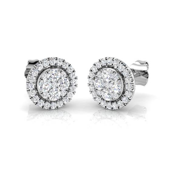 0.65ct SI1/G Round cut Diamond Cluster Earrings in 18k White Gold