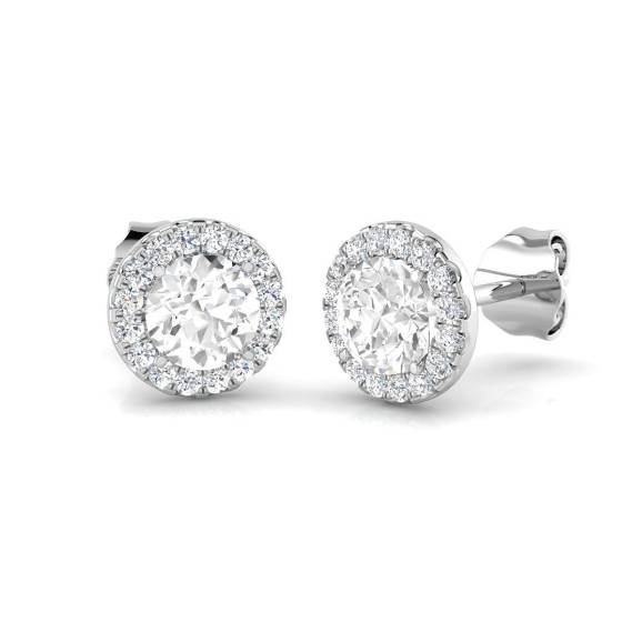 0.74ct VS/F Round cut Labgrown Diamond Halo Earrings in 9k White Gold