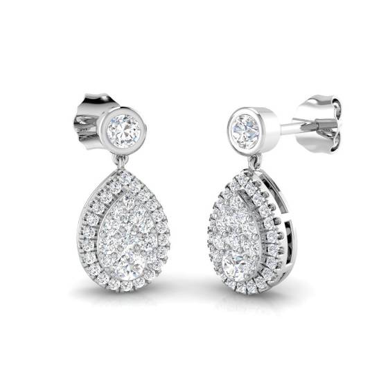 0.61ct SI1/G Round cut Diamond Drop Earrings in 18k White Gold