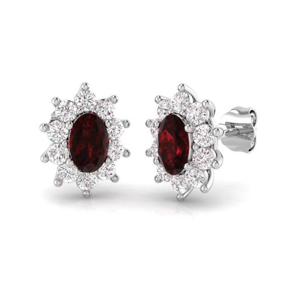 1.87ct SI1/G Oval cut Ruby Gemstone Earrings in 18k White Gold