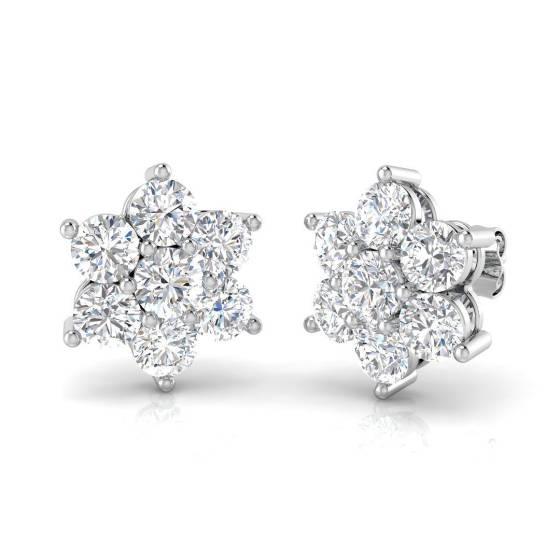 4.39ct SI1/G Round cut Diamond Cluster Earrings in 18k White Gold