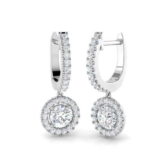 1.13ct SI2/G Round cut Diamond Drop Earrings in 18k White Gold