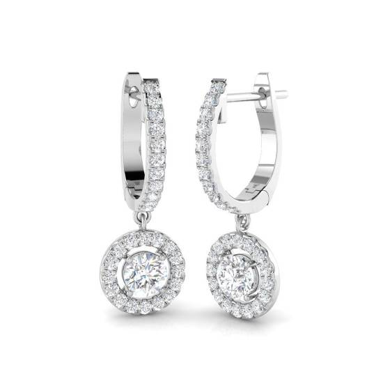 0.82ct SI1/G Round cut Diamond Drop Earrings in 18k White Gold