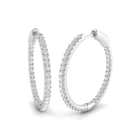 0.62ct SI2/G Round cut Diamond Hoop Earrings in 18k White Gold