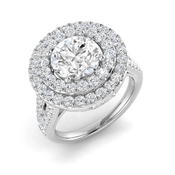 3.85ct SI1/G Round cut Diamond Halo Ring in 18k White Gold