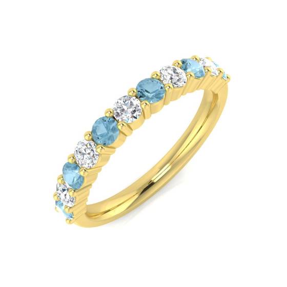 0.65ct SI2/G Round cut Aquamarine Gemstone Ring in 9k Yellow Gold