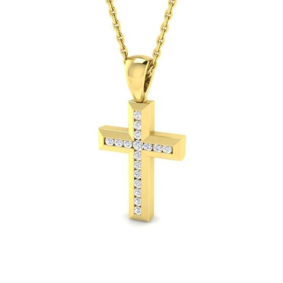 0.14ct SI2/G Round cut Diamond Cross Pendant in 18k Yellow Gold