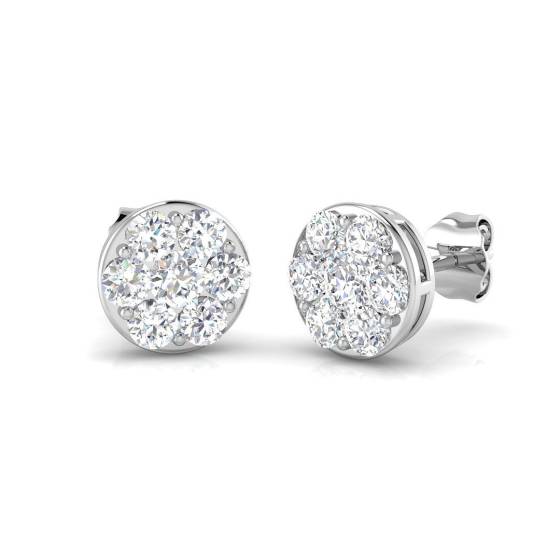 1.01ct SI1/G Round cut Diamond Cluster Earrings in 18k White Gold