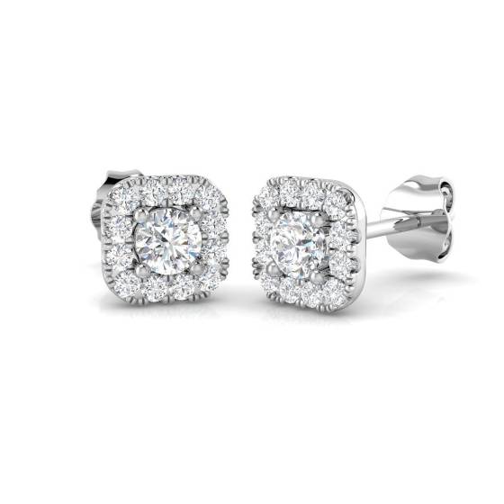 0.50ct SI1/G Round cut Diamond Halo Earrings in 18k White Gold