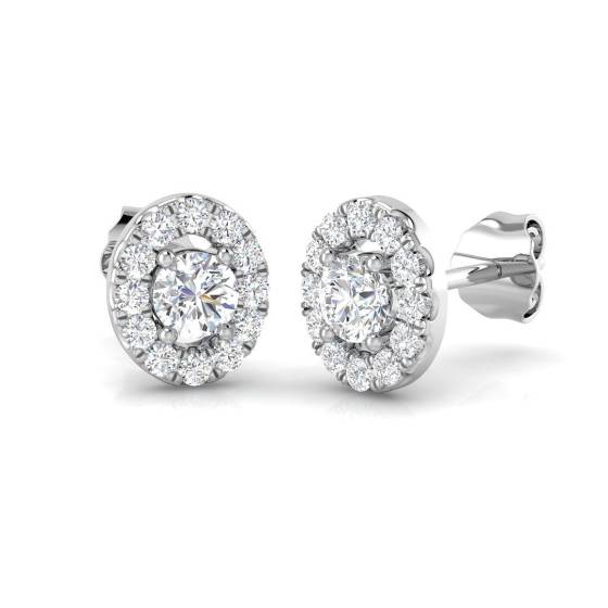 0.55ct SI1/G Round cut Diamond Halo Earrings in 18k White Gold