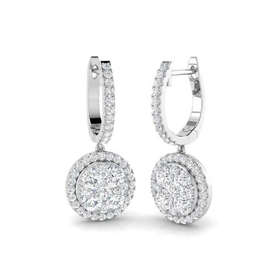 1.45ct SI2/G Round cut Diamond Drop Earrings in 18k White Gold