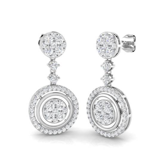 1.86ct SI1/G Round cut Diamond Drop Earrings in 18k White Gold