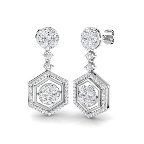 1.75ct SI1/G Round cut Diamond Drop Earrings in 18k White Gold