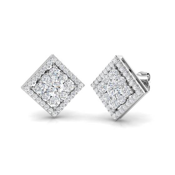 1.42ct SI1/G Round cut Diamond Cluster Earrings in 18k White Gold