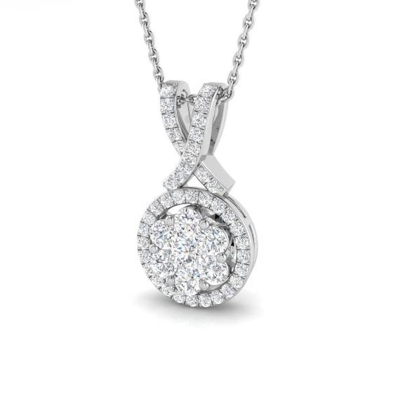 0.62ct SI2/G Round cut Diamond Drop Pendant in 18k White Gold