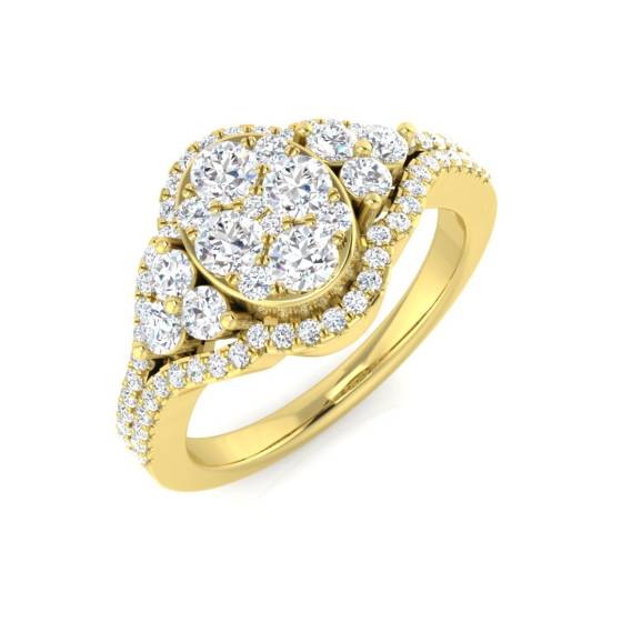 0.78ct SI2/G Round cut Diamond Cluster Ring in 9k Yellow Gold