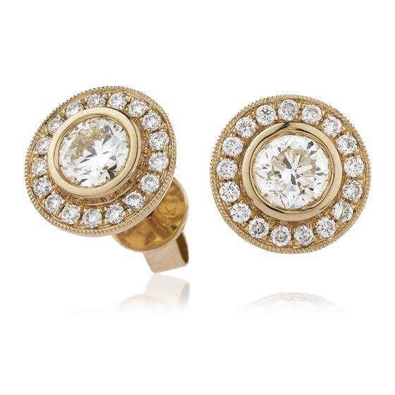 0.70ct VS/E-F Classic Round Diamond Single Halo Earrings