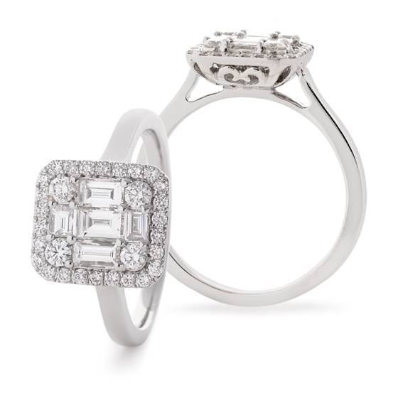 0.75 VS/F-G Modern Round and Baguette Diamond Cluster Ring